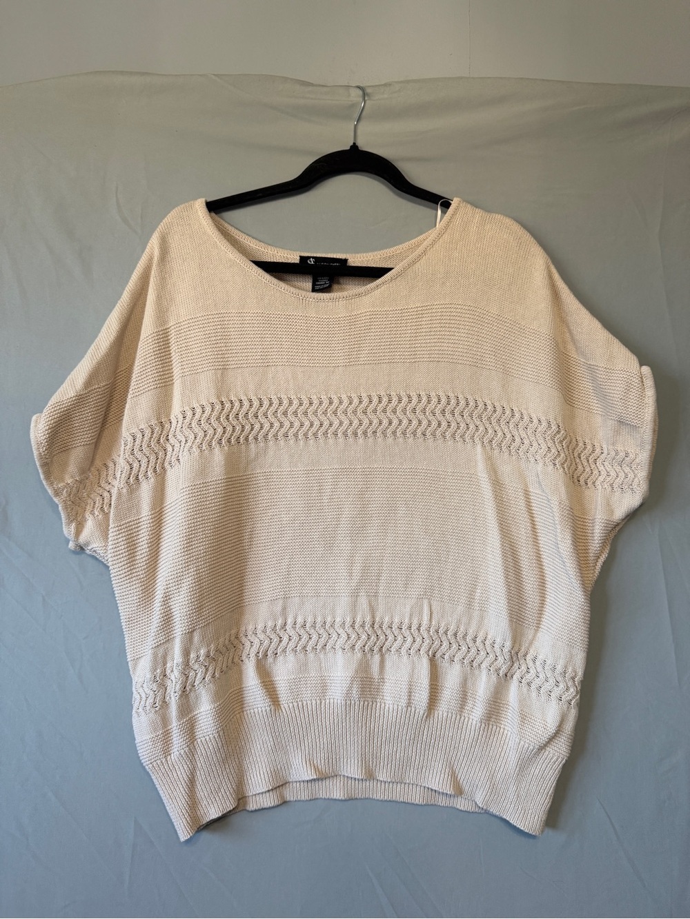 Alison Sheri Womens Raglan Sleeve Cotton Sweater Size L Beige Ribbed Hem Relaxed